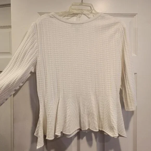 St. John knit three-quarter length sleeve peplum top - Picture 2 of 7